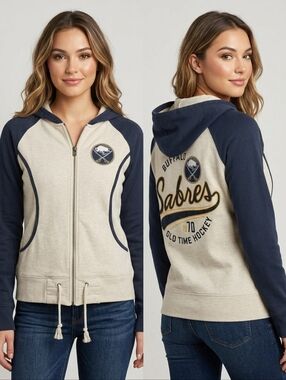 Old Time Hockey Small Beige Blue Buffalo Sabres Zip Hoodie